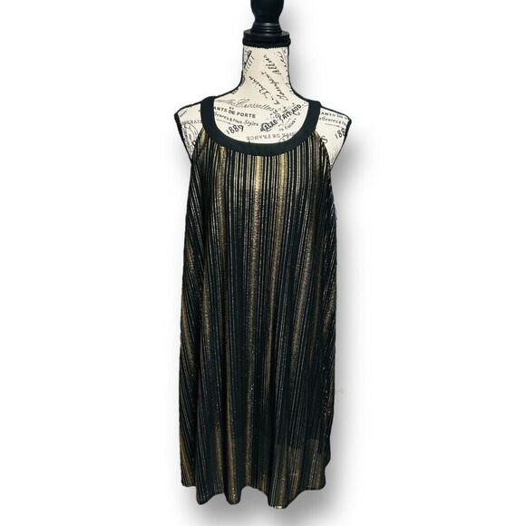Torrid 3X Black Gold Metallic Stripe Halter Top Sleeveless Shiny Party Blouse - Picture 2 of 12